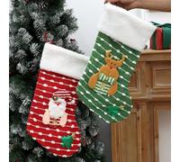 Grand sac de Noël avec construction en tissu tricoté, motifs festifs y compris Père Noël et renne, pour le rangement des bonbons et la décoration du sapin avec boucle de suspension (Père Noël)