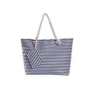 Grand sac de plage avec fermeture à glissière Sac shopping à bandoulière rayures bleu marine et blanches