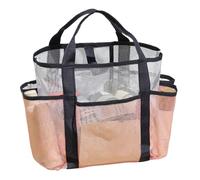 Grand sac de plage en filet multi-poches - Organiseur de plage avec poche pour serviettes, solaire, tongs, maillots de bain, lunettes de soleil, chapeaux et jug, rose, Consulte la