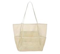Grand Sac de Plage Femme avec Poche Zippée, Sac à Main en Filet,Cabas Plage Pliable, Idéal pour La Plage, La Piscine,Les Voyages et Un Usage Quotidien (Beige)