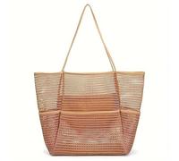 Grand Sac de Plage Femme avec Poche Zippée, Sac à Main en Filet,Cabas Plage Pliable, Idéal pour La Plage, La Piscine,Les Voyages et Un Usage Quotidien (Kaki)