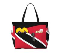 Grand sac de plage fourre-tout aux couleurs du drapeau de Trinité-et-Tobago pour femmes, avec fermeture éclair et poche étanche. Sac de sport pliable et léger, idéal pour les ges, les courses, la nat