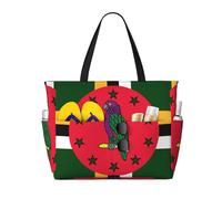 Grand sac de plage fourre-tout pour femme avec drapeau de la Dominique, fermeture éclair et poche imperméable, sac de sport pliable et léger idéal pour les ges, les courses, la natation et le sport.