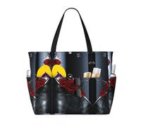 Grand sac de plage imperméable avec fermeture éclair et poches - Motif jolies roses - Sac à main pliable pour voyage, piscine, shopping, vacances, salle de sport