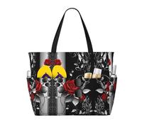 Grand sac de plage imperméable avec fermeture éclair et poches - Motif jolies roses - Sac à main pliable pour voyage, piscine, shopping, vacances, salle de sport