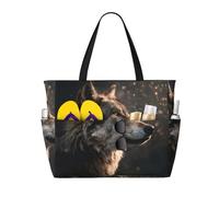 Grand sac de plage imperméable avec fermeture éclair et poches Motif loup et regards sur l'avenir Pour voyage, piscine, shopping, vacances, salle de sport