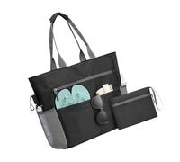 Grand sac de plage pliable avec motif protecteur de sable, sac léger pour pique-nique, camping et aventure, sac de plage pliable, Noir , Beauté massive