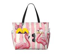 Grand sac de plage pliable avec poche pour week-end, piscine, vacances, Flamant rose 1, Taille unique