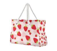 Grand sac de plage portable avec poches latérales et poches zippées Motif fraise Rouge