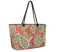 Grand sac de plage pour femme, cartes rétro, ethnique, mandala, floral, motif floral, sac fourre-tout de voyage avec poches, sac à main à bandoulière imperméable, Multicolore 6., 14.5x20.8x5.5in