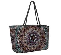 Grand sac de plage pour femme, cartes rétro, ethnique, mandala, floral, motif floral, sac fourre-tout de voyage avec poches, sac à main à bandoulière imperméable, multicolore 2, 14.5x20.8x5.5in