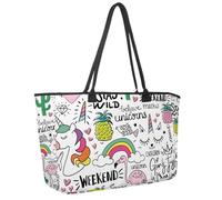 Grand sac de plage pour femme, jolis cônes de crème glacée, animaux, licorne, chats, sac de voyage avec poches, sac à main à bandoulière imperméable, Multicolore 14., 14.5x20.8x5.5in/37x53x14cm