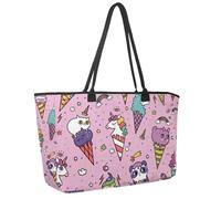 Grand sac de plage pour femme, jolis cônes de crème glacée, animaux, licorne, chats, sac de voyage avec poches, sac à main à bandoulière imperméable, multicolore 1, 14.5x20.8x5.5in/37x53x14cm