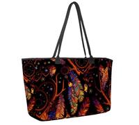 Grand sac de plage pour femme, motif attrape-rêves tribal, cœur, plumes, sac fourre-tout de voyage avec poches, sac à main à bandoulière imperméable, multicolore 1, 14.5x20.8x5.5in/37x53x14cm