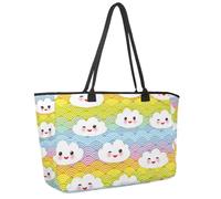 Grand sac de plage pour femme, muselière Kawaii avec joues roses et yeux clignotants, motif arc-en-ciel, sac à main de voyage avec poches, sac à main à bandoulière imperméable, multicolore 1