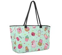Grand sac de plage pour femme, muselière Kawaii avec joues roses et yeux clignotants, motif arc-en-ciel, sac à main de voyage avec poches, sac à main à bandoulière imperméable, multicolore 2