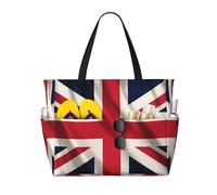 Grand sac de plage pour femme, orné du drapeau britannique Union Jack, avec fermeture éclair et poche imperméable. Léger et pliable, il est idéal pour la salle de sport, les ges, les courses, la nata