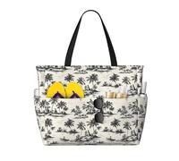 Grand sac de plage pour femme résistant au sable - Imprimé bateaux hawaïens et paysages - Sacs fourre-tout avec fermeture éclair pour l'été, le travail, les voyages