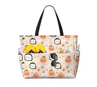 Grand sac de plage pour femme résistant au sable - Imprimé boule de riz mignon - Sac fourre-tout pour l'été, le travail, les voyages avec fermeture éclair