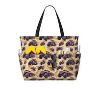 Grand sac de plage pour femme résistant au sable - Imprimé camion tout-terrain - Sacs fourre-tout d'été pour le travail et les voyages avec fermeture éclair