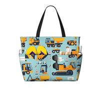 Grand sac de plage pour femme résistant au sable - Imprimé véhicule de construction moderne - Sacs fourre-tout avec fermeture éclair pour l'été, le travail, les voyages