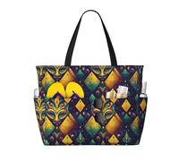 Grand sac de plage pour femme résistant au sable - Sac fourre-tout avec fermeture éclair imprimé jaune et vert