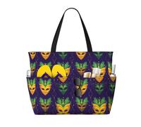 Grand sac de plage pour femme résistant au sable - Sac fourre-tout avec fermeture éclair - Imprimé vert doré - Pour l'été, le travail, les voyages