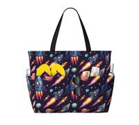 Grand sac de plage pour femme résistant au sable - Sac fourre-tout avec fermeture éclair Motif vaisseau spatial