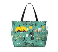 Grand sac de plage pour femme résistant au sable - Sac fourre-tout moderne à imprimé vélo d'été travail voyage avec fermeture éclair