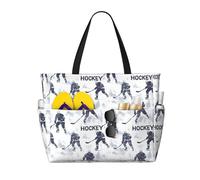 Grand sac de plage pour femme résistant au sable - Sac fourre-tout moderne avec fermeture éclair - Imprimé hockey sport été travail voyage