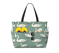 Grand sac de plage pour femme résistant au sable - Style moderne imprimé cygnes - Sac fourre-tout avec fermeture éclair pour l'été, le travail, les voyages