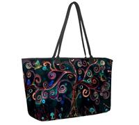Grand sac de plage pour femme, sac à main à bandoulière imperméable avec poches, motif arbre turquoise, ciel nocturne, multicolore 1, 14.5x20.8x5.5in/37x53x14cm