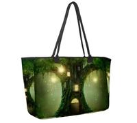 Grand sac de plage pour femme, sac à main à bandoulière imperméable avec poches, motif arbre turquoise, ciel nocturne, Multicolore 8., 14.5x20.8x5.5in/37x53x14cm