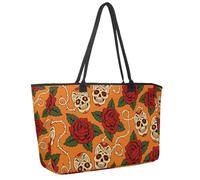 Grand sac de plage pour femme, sac à main étanche avec poches et motif tête de mort Suger Noir, multicolore 2, 14.5x20.8x5.5in/37x53x14cm