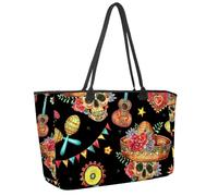 Grand sac de plage pour femme, sac de voyage étanche avec poches Motif tête de mort Suger, multicolore 1, 14.5x20.8x5.5in/37x53x14cm