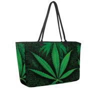 Grand sac de plage pour femme, sac de voyage imperméable avec poches, motif feuilles de mauvaises herbes rouges, multicolore 1, 14.5x20.8x5.5in/37x53x14cm