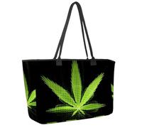 Grand sac de plage pour femme, sac de voyage imperméable avec poches, motif feuilles de mauvaises herbes rouges, Multicolore 3., 14.5x20.8x5.5in/37x53x14cm