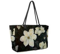 Grand sac de plage pour femme, sac de voyage imperméable avec poches, motif feuilles de mauvaises herbes rouges, Multicolore 7., 14.5x20.8x5.5in/37x53x14cm