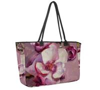 Grand sac de plage pour femme, sac de voyage imperméable avec poches, motif feuilles de mauvaises herbes rouges, Multicolore 9., 14.5x20.8x5.5in/37x53x14cm