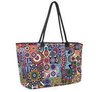 Grand sac de plage pour femme, sac de voyage imperméable avec poches, motif feuilles de mauvaises herbes rouges, Multicolore 6., 14.5x20.8x5.5in/37x53x14cm