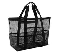 Grand Sac de Plage XXL en Maille avec Fermeture Éclair, Sac de Plage Femme Pliable avec Multi-Poches, Fourre-Tout Anti-Sable Pliable Main de Rangement pour Piscine, Voyage, Shopping, 43 x 20 x 39 CM