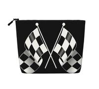 Grand sac de rangement à fermeture éclair résistant à l'eau avec motif drapeau à carreaux et motifs de drapeaux noirs et blancs