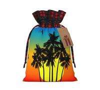 Grand sac de rangement avec cordon de serrage Motif île tropicale au coucher du soleil