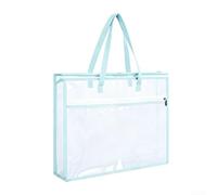 Grand sac de rangement en maille PVC avec poignée, fermeture éclair intégrale, système de double poche, fenêtre transparente pour étiquettes, peut contenir des tissus (bleu)