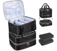 Grand sac de rangement pour vernis à ongles à 3 couches pouvant contenir 84 bouteilles (15 ml) et lampe à ongles - Sac de transport pour outils de manucure, Noir , Mode