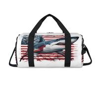 Grand sac de sport avec compartiment à chaussures, motif requin, drapeau américain, sac de voyage, gym, organiseur de bagages pour femmes, hommes, enfants, filles, garçons