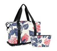 Grand sac de sport avec sac de toilette pour voyage Motif roses et océans, Safari de roses de style océan nautique, 1 size