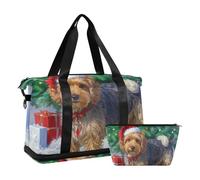 Grand sac de sport avec sangle réglable pour voyage Motif arbre de Noël, Dessin animé mignon Merry Christmas Tree Dog, 1 size
