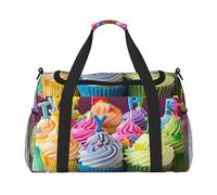 Grand sac de sport coloré imprimé cupcakes Happy Birthday pour homme et femme avec bandoulière pour voyage, week-end, pêche, chasse, Noir , Taille unique, Sac de voyage