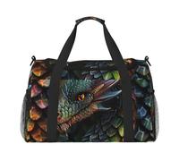 Grand sac de sport de voyage imprimé écailles de dragon pour homme et femme avec bandoulière pour voyage, week-end, pêche, chasse, Noir , Taille unique, Sac de voyage